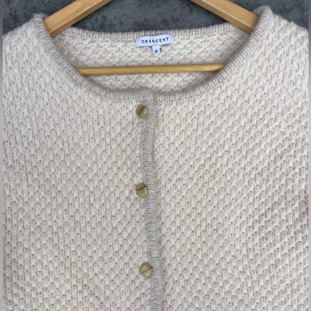 Crescent Cream Knit Cardigan Boucle Jacket in off-white button-front closure - Picture 4 of 9